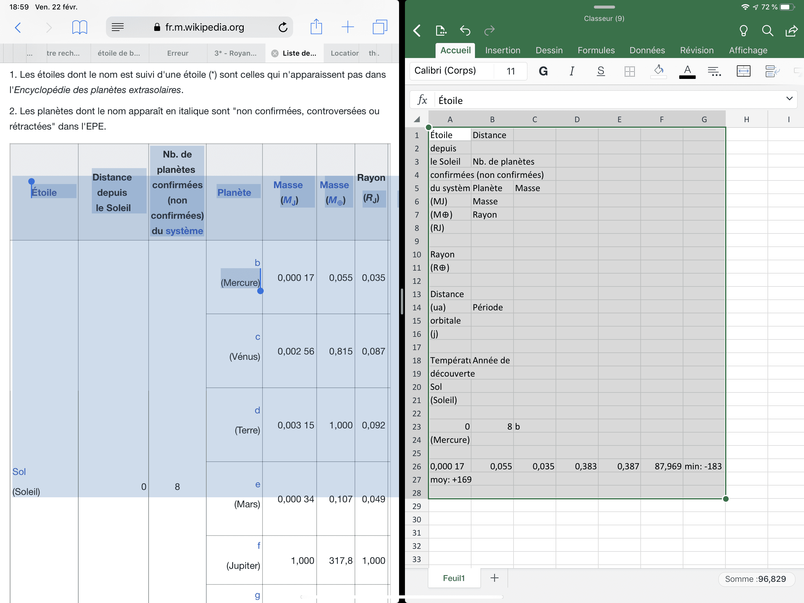 Copier un tableau du web sur Excel