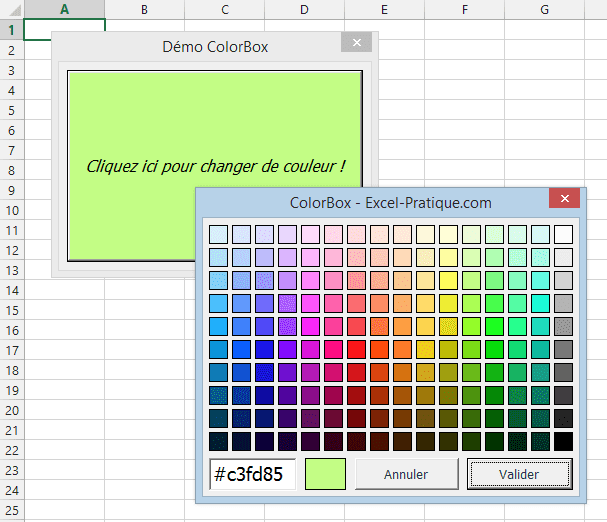 colorbox palette couleurs excel vba