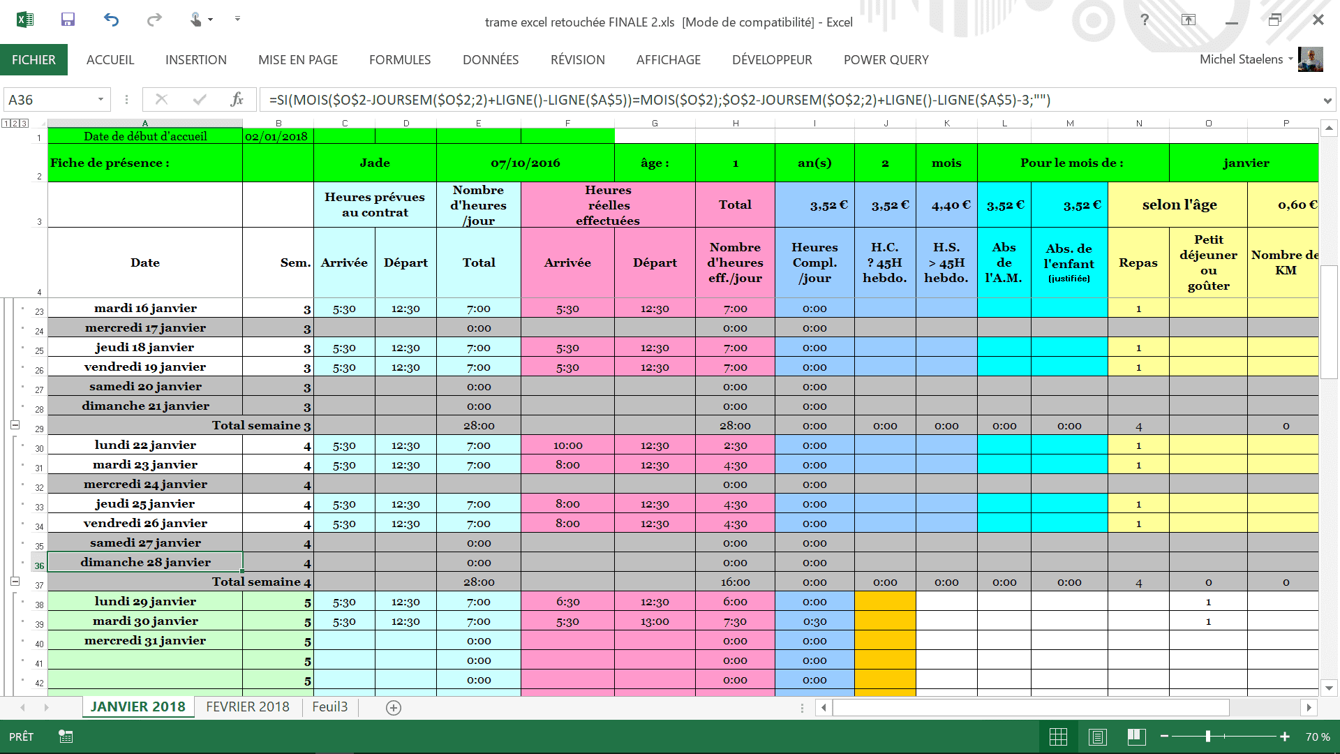 Feuille de présence nounou