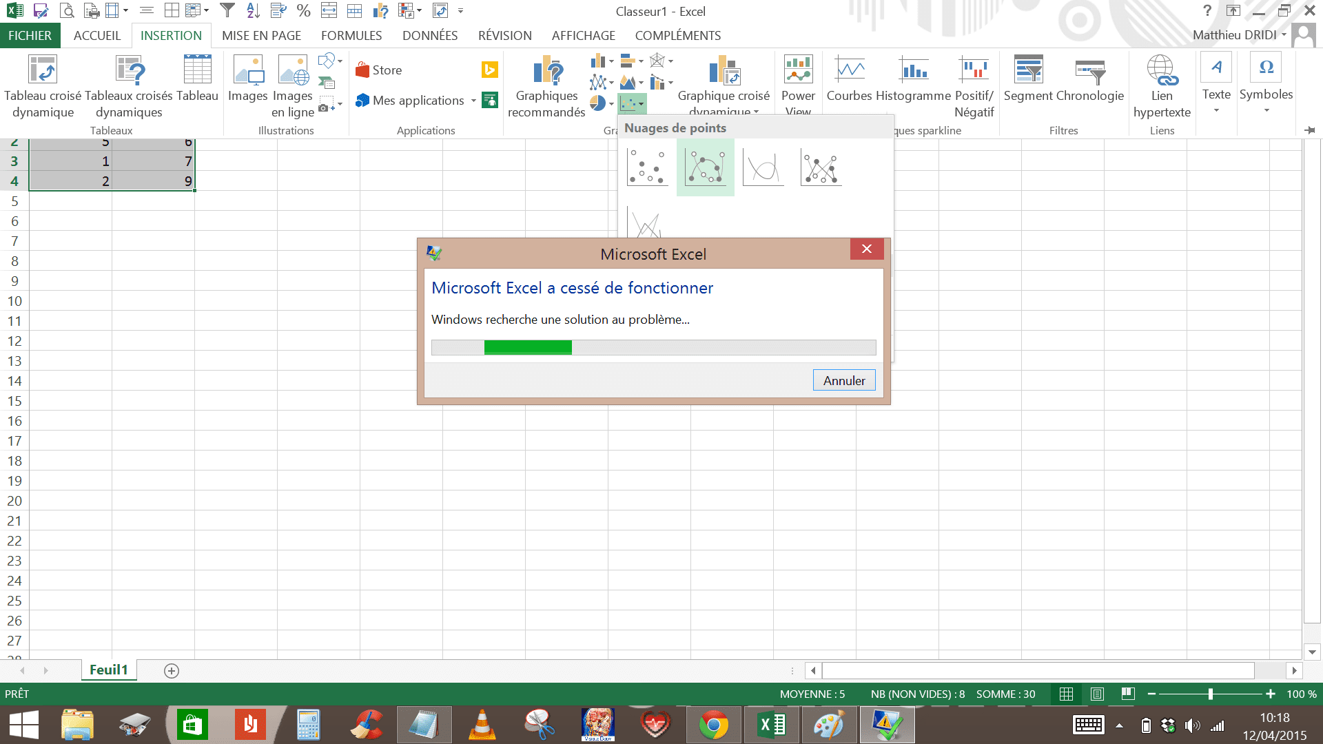 Dans Ce Fichier Realisez Le Graphique Xy Problème : Excel crash lors insertion nuage de points