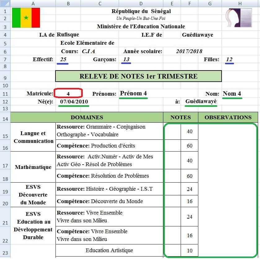 Imprimer Des Bulletins De Note En Liste D roulante