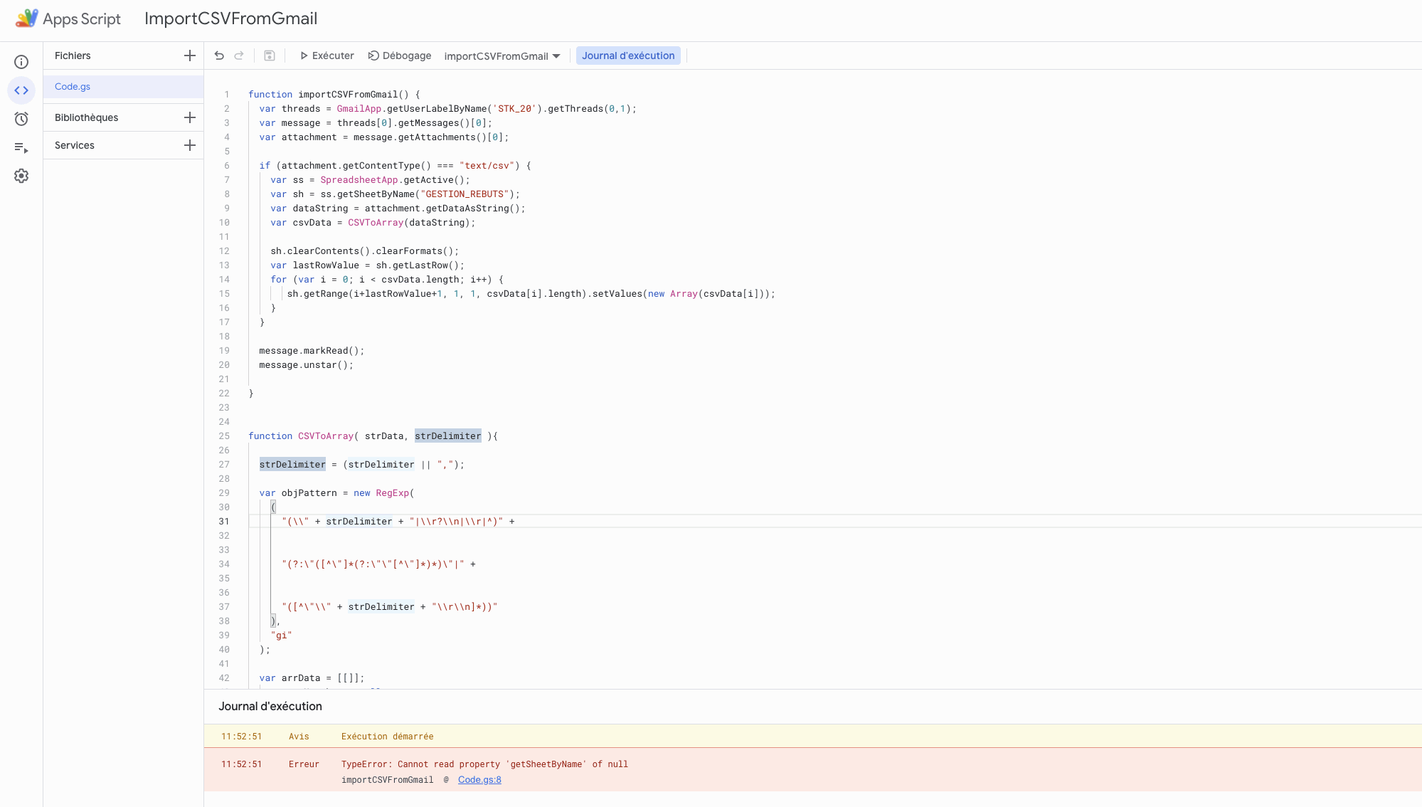 CSV To Gmail To Sheet